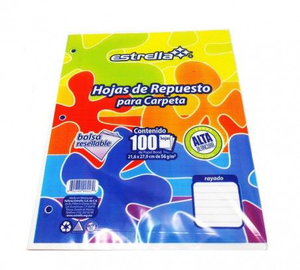 HOJA REPUESTO CARPETA RAYADA 100H ESTRELLA