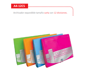 ARCHIVADOR EXPANDIBLE CARTA CON 12 DIVISIONES A4-12CS MAE