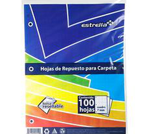 HOJA REPUESTO CARPETA CARTA 7MM 100H ESTRELLA