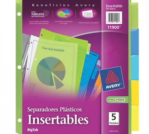 SEPARADORES DE PLASTICO TRASLÚCIDO MULTICOLOR, AVERY