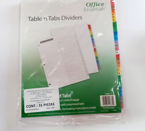 SEPARADOR BLANCO LÁSE/INKJET OFFICE ESSENTIALS 31-PESTAÑAS MULTICOLOR PREDISEÑADO 1 JUEGO AVERY