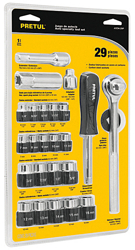 JUEGO DE DADOS C/MANERAL 29 PZAS.PRETUL (JUDA-29P)