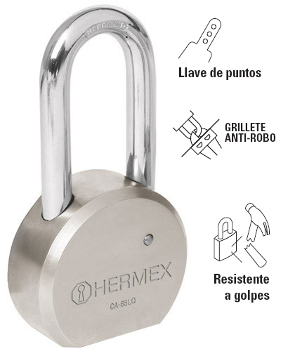 CANDADO ALTA SEGURIDAD GANCHOLARGO HERMEX (CA-65LQ) 43337
