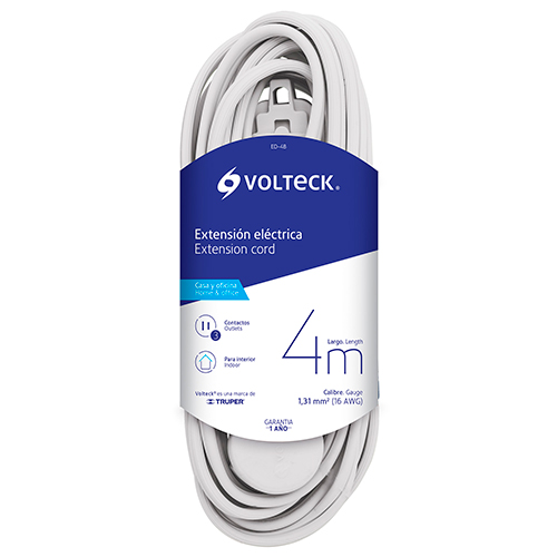 EXTENCION ELECTRICA DOMESTICA 4MTS BLANCA VOLTECK (ED-4B)