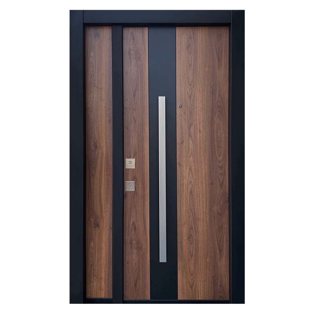 PUERTA DE SEGURIDAD RIO C/FIJO TABACO  DER. (1.20X2.13 MTS) (ACERO+MADERA)