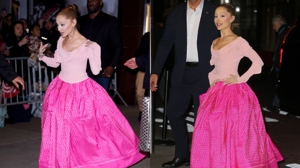 Ariana Grande สวยโดดเด่นในลุค Vivienne Westwood ที่รังสรรค์จากผ้าไหมมัดหมี่สีชมของไทย