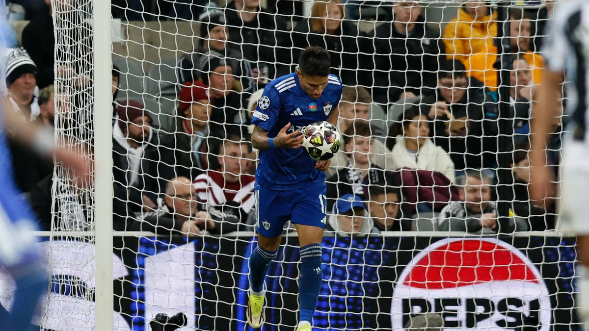 Camilo Duran celebrates scoring for Qarabag against Newcastle in the Champions League.