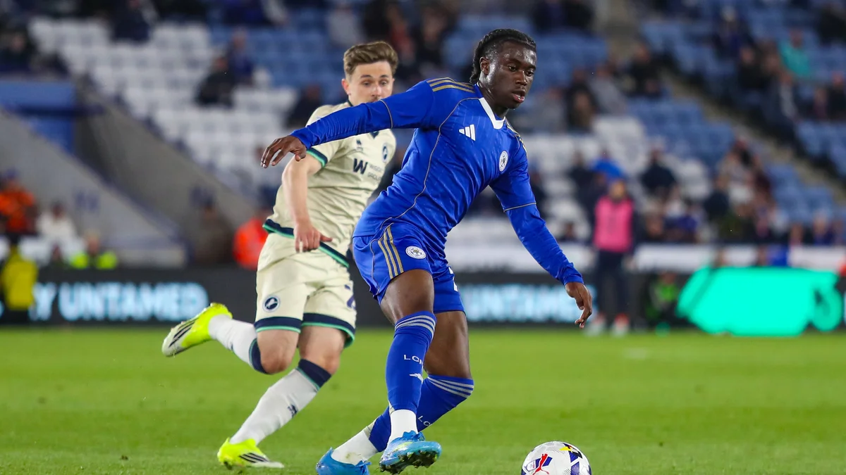 Jeremy Monga of Leicester City dribbles the ball during a football match against Millwall.