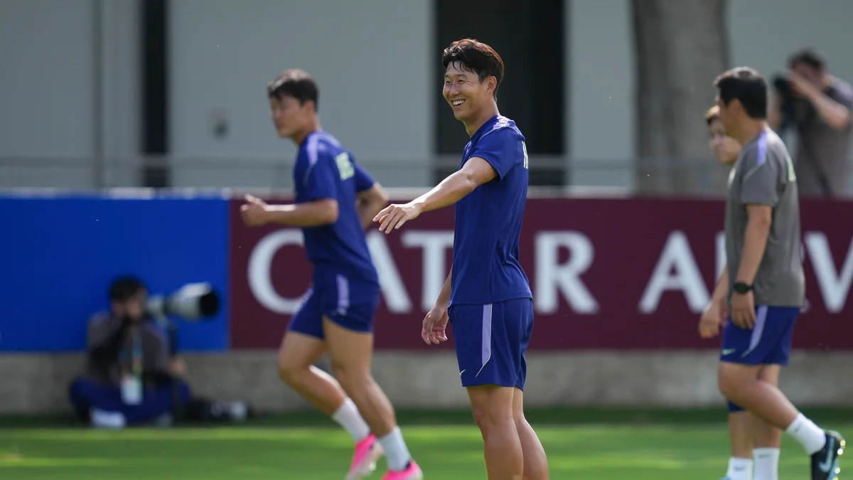 Son Heung-min, South Korea's forward, trains in Guadalajara, Mexico, ahead of the FIFA World Cup.