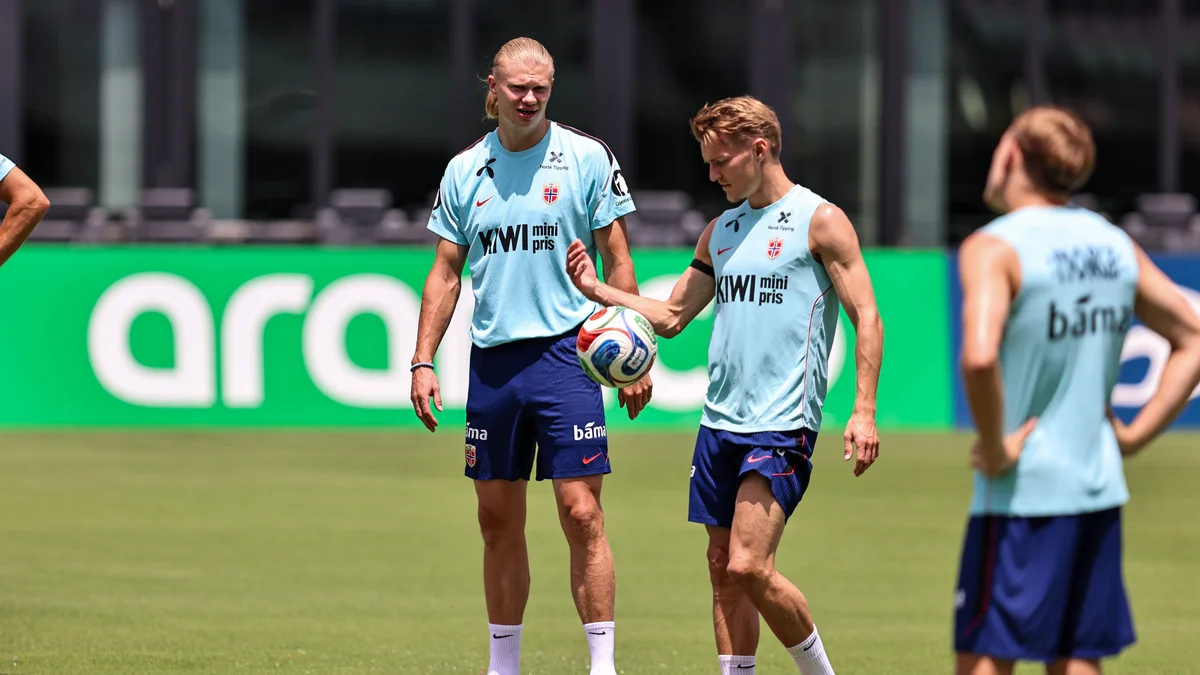 Norway's Erling Haaland and Martin Odegaard train for the FIFA World Cup 2026 Quarter-Final.