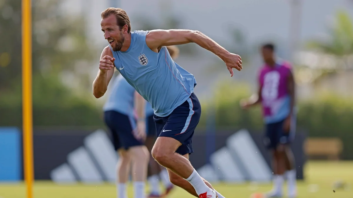 Harry Kane of England runs during a training session at Inter Miami CF Stadium in Fort Lauderdale, Florida, ahead of a World Cup quarter-final.