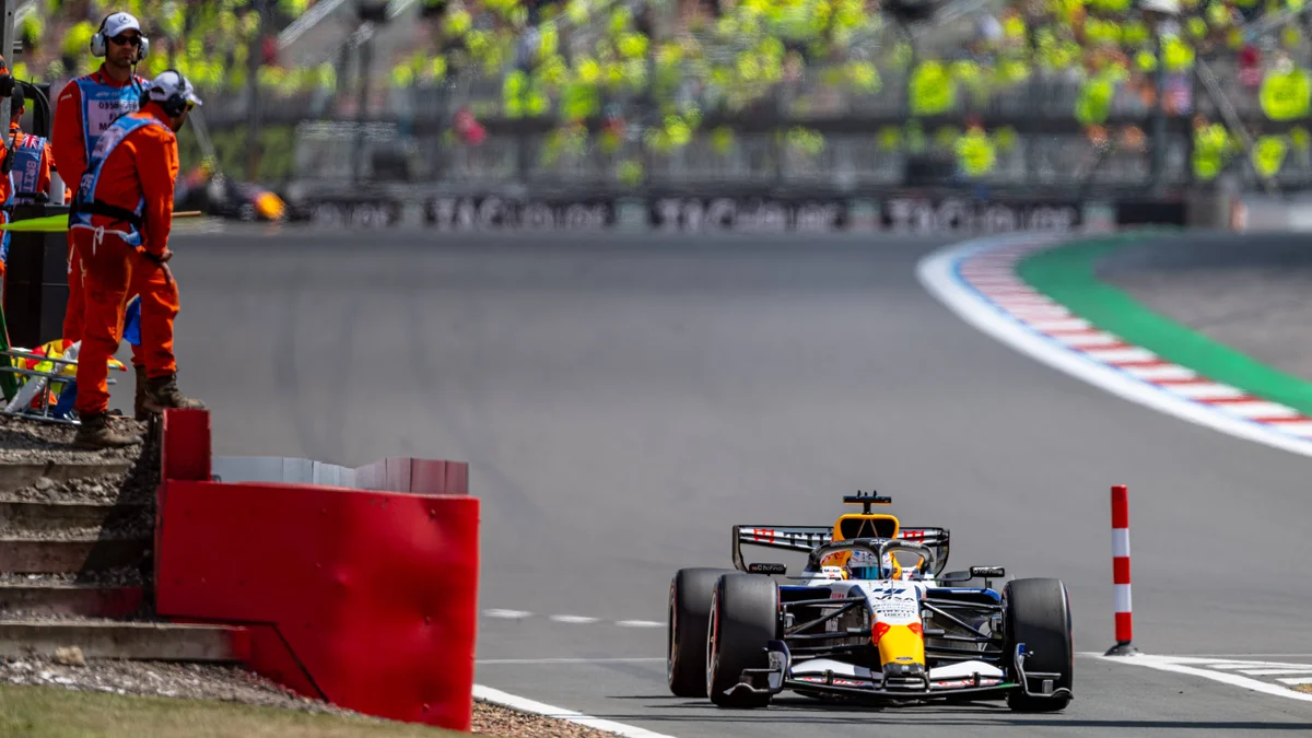 Arvid Lindblad racing his Visa Cash App Racing Bulls F1 car at the British Grand Prix.