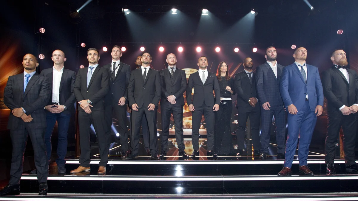 Murat Gassiev and other boxers attend the World Boxing Super Series Draft Gala in Monaco.