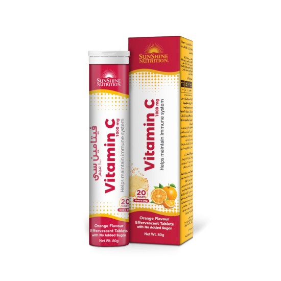 Sunshine Nutrition Vitamin C 1000mg Orange Flavour Effervescent 20 Tablets in Dubai, UAE