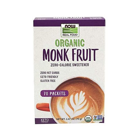 Now Foods Real Food Organic Monk Fruit Zero-Calorie Sweetener, 70 Packets in Dubai, UAE