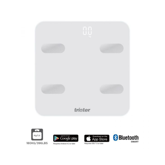 Trister Smart Body Muscle Bone BMI Digital Scale - White 4 Sensors