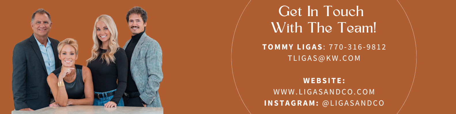 Ligas & Co. team contact information for Tommy Ligas, with phone, email, website, and Instagram.