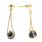 Modern 14K Yellow Gold Chandelier Black Bead Push Back Earrings