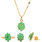 Retro Estate 14K Yellow Gold Oval Cut Emerald Cluster Pendant Ring Earrings Jewelry Set 