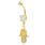 Gold Plated Hamsa Hand Of Fatima Navel Belly Ring White Glass Stones