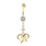 Gold Plated Heart-Shaped Navel Belly Ring Dangling White Glass Stones