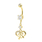 Gold Plated Heart-Shaped Navel Belly Ring Dangling White Glass Stones