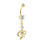 Gold Plated Heart-Shaped Navel Belly Ring Dangling White Glass Stones