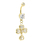 Gold Plated Navel Belly Rings 4 Heart CZ  Dangling White Stones Fashion Jewelry