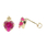 Estate Vintage Ladies 10K Yellow Gold Red Spinel Heart Stud Earrings