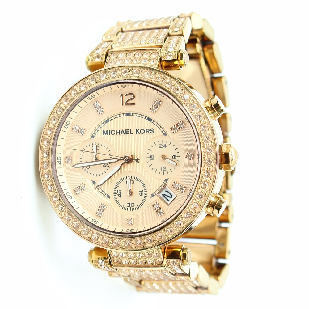 michael kors parker gold glitz women's chronograph watch mk5856