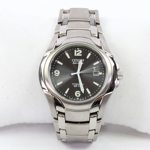 Men's Citizen Eco-Drive E111-K006368 Titanium Solar Powered Black Dial Watch | eBay
