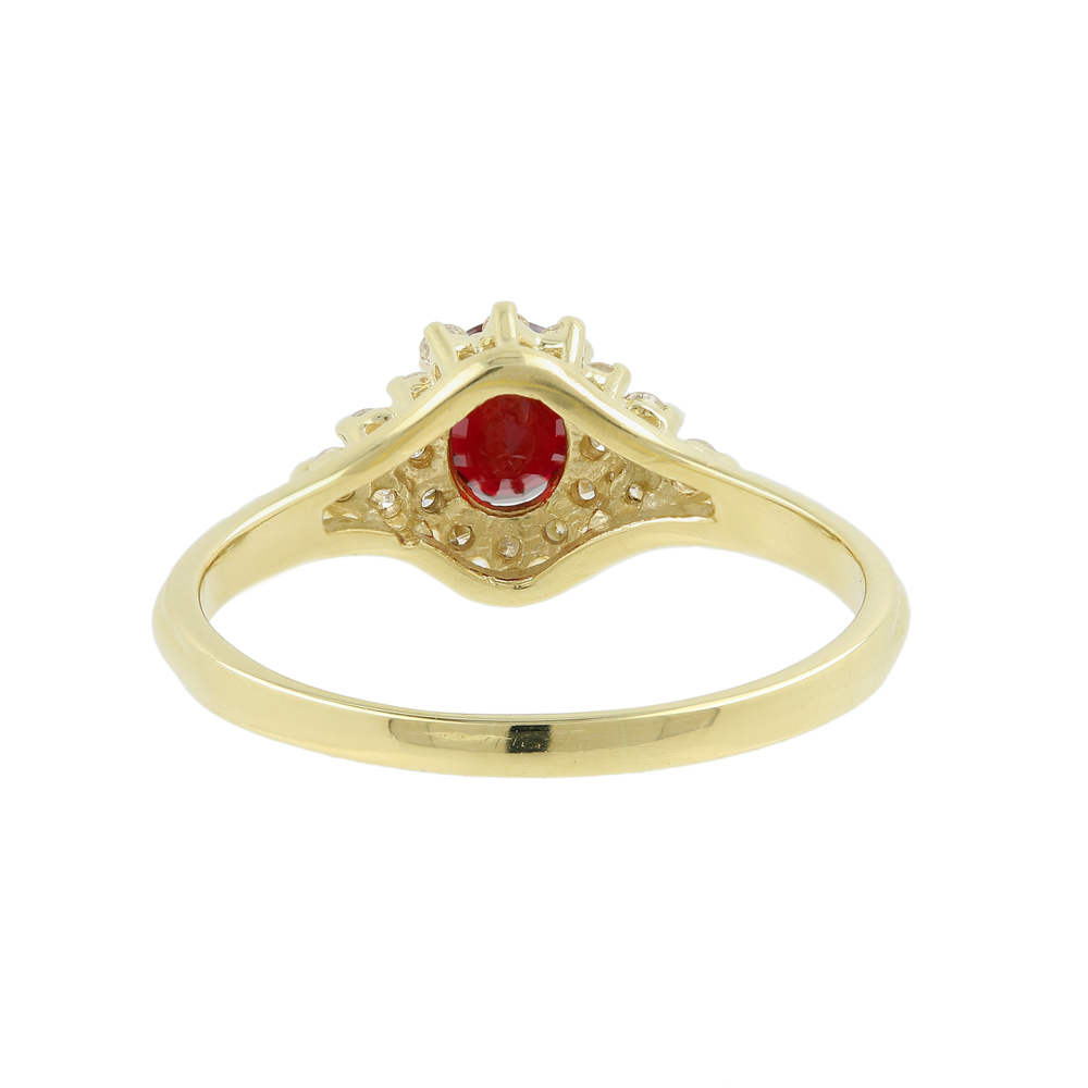 Ladies Classic Estate 14K Yellow Gold Red Spinel & Diamond Halo Ring