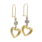 Estate 18K Two-Tone Yellow & White Gold Zirconia Drop Heart Fish Hook Earrings