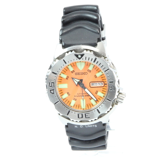 Men's Seiko 7S26-0350 Monster Diver 200m Orange Dial Rubber Band Automatic  Watch 