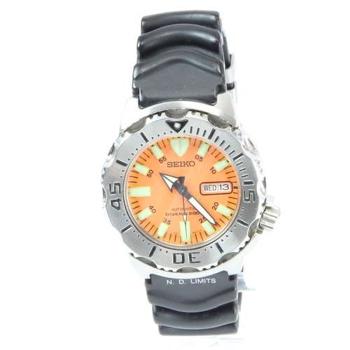 Men's Seiko 7S26-0350 Monster Diver 200m Orange Dial Rubber Band