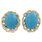 Ladies Estate 14K Yellow Gold Blue Turquoise Gemstone & Diamond Ring and Earrings Set