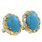 Ladies Estate 14K Yellow Gold Blue Turquoise Gemstone & Diamond Ring and Earrings Set