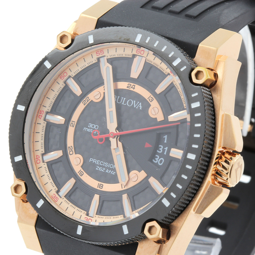 Bulova 98B152 Precisionist Analog Chronograph Black Rose Gold 46.5mm ...