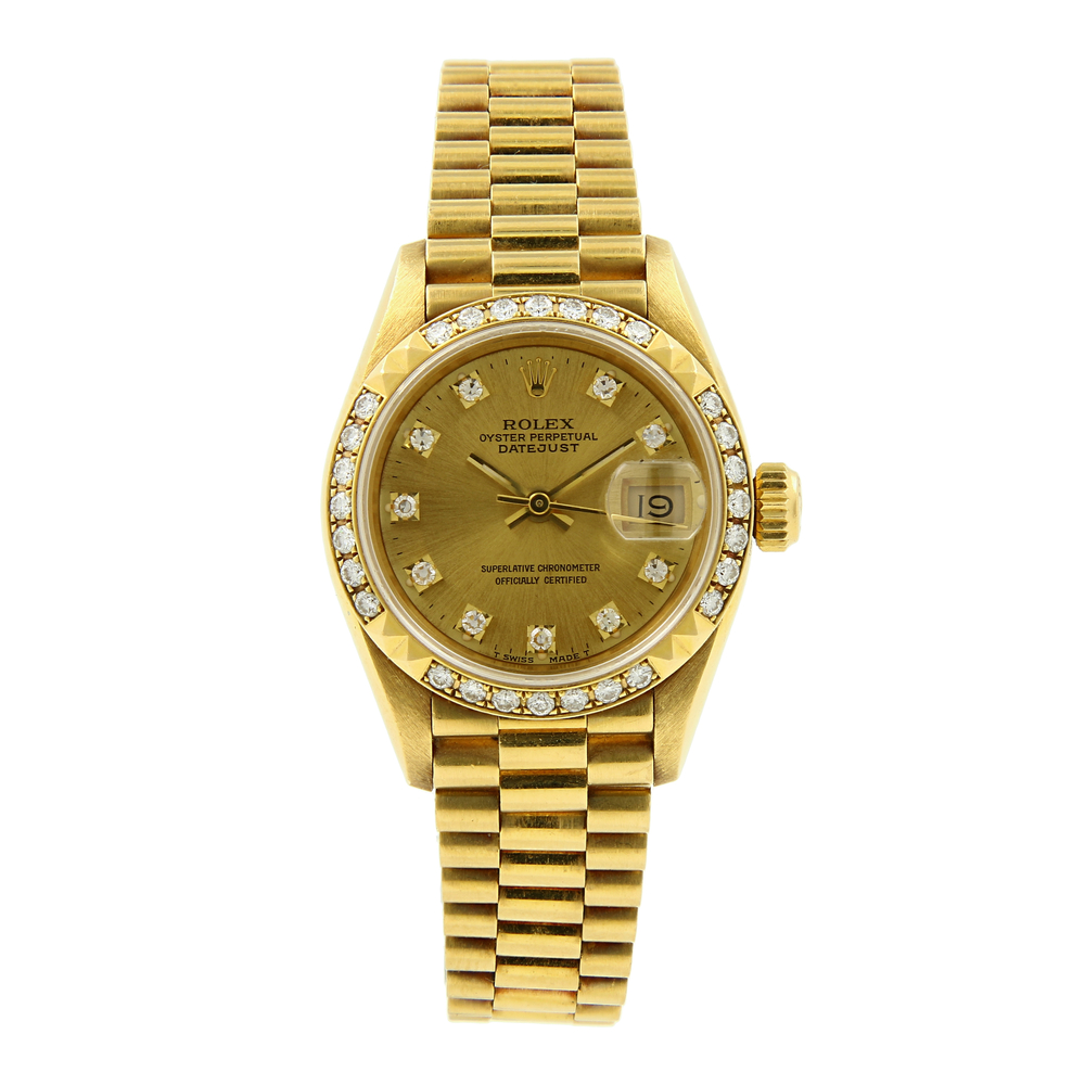 18k rolex oyster perpetual datejust with diamonds