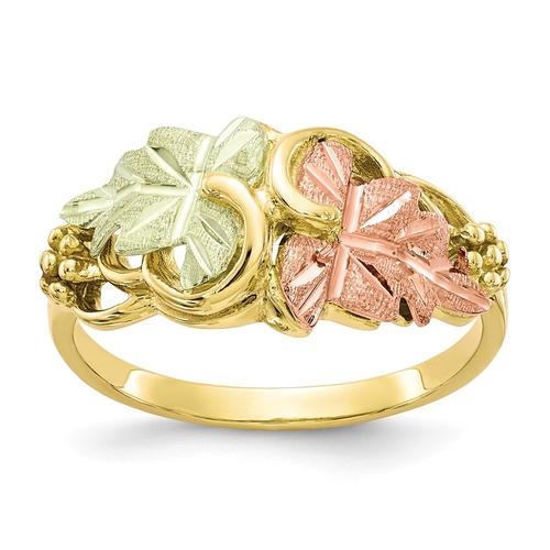 Ladies Modern 10K Yellow, Rose & Green Gold Floral Leaf Flower Ring - Size 7