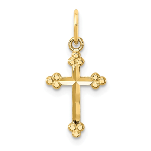 14K Yellow Gold Christian Diamond-Cut Budded Cross Charm Pendant - 19.7mm