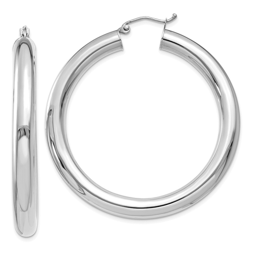 Ladies 14K White Gold Round Saddle Back Tube Hoop Earrings - 45 mm - 7.5 grams