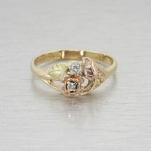 Black Hills Gold Diamond Leaf & Flower Ring Jewelry | Outofpawn.com