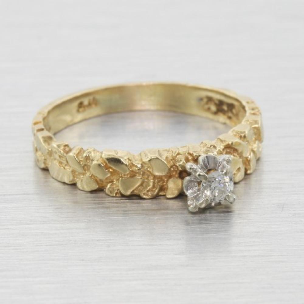 Custom 14k Gold Nugget Diamond Engagement Ring Set