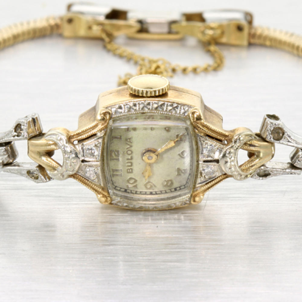 Vintage Ladies 14k Gold Bulova Diamond Manual Watch | Online Pawn Shop ...