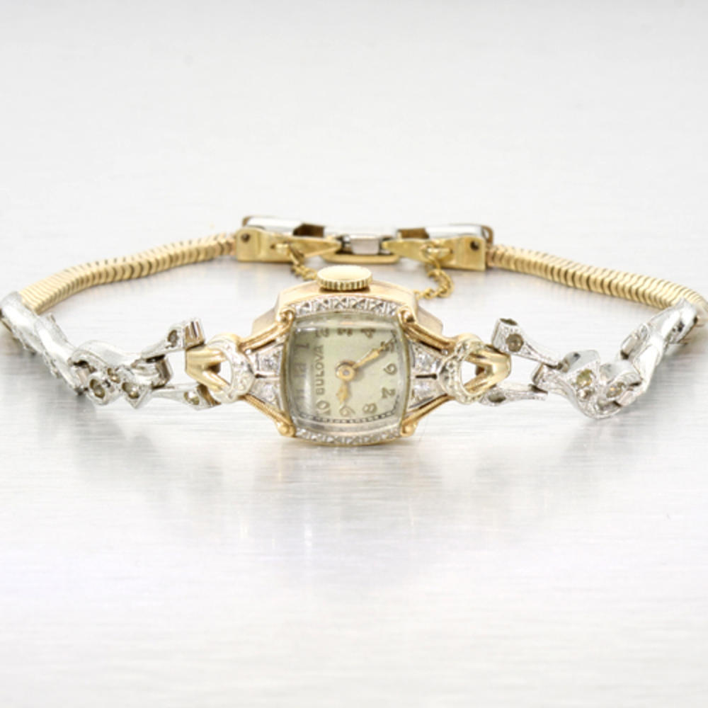 Vintage Ladies 14k Gold Bulova Diamond Manual Watch | Online Pawn Shop ...