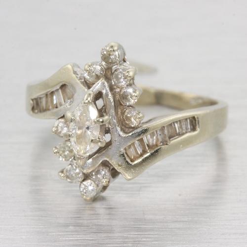 Vintage Bypass 14k Gold Marquise Diamond Engagement Ring | Outofpawn.com