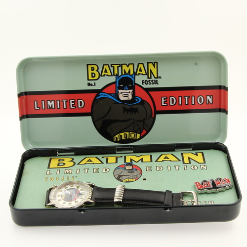 Vintage Batman Fossil Limited Edition li-1034 Watch Leather Strap W/ Case |  