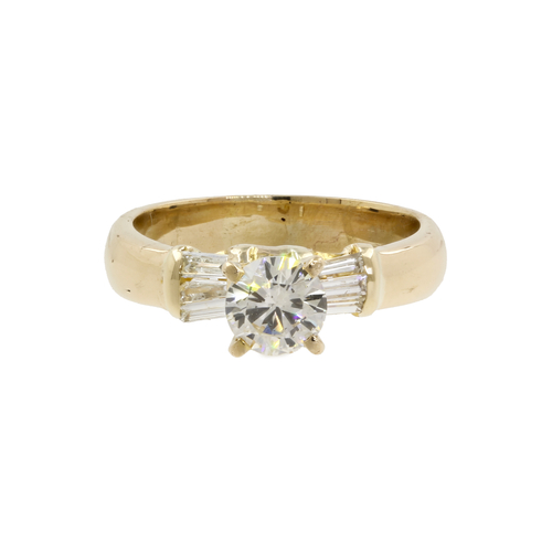 14k Yellow Gold Round Solitaire Diamond & Baguette Accent Engagement ...