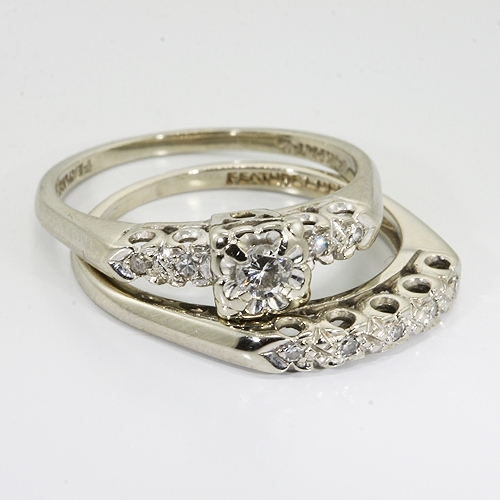 14K White Gold Diamond Vintage Wedding Ring Set Outofpawn Com   002 